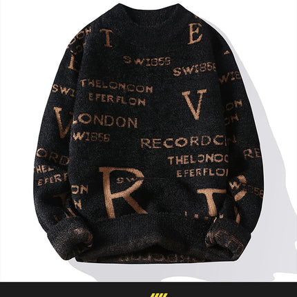 Fashion Letter Sweater For Mens Pullover O-Neck Slim Fit Jumpers Knitwear Warm Winter Korean Style Casual Mens Clothes