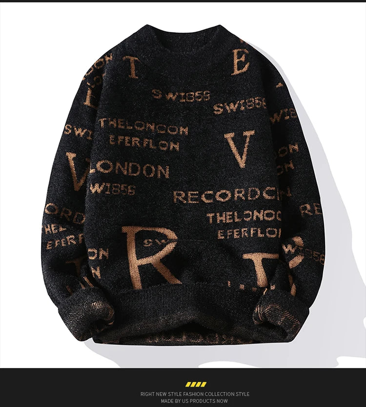 Fashion Letter Sweater For Mens Pullover O-Neck Slim Fit Jumpers Knitwear Warm Winter Korean Style Casual Mens Clothes