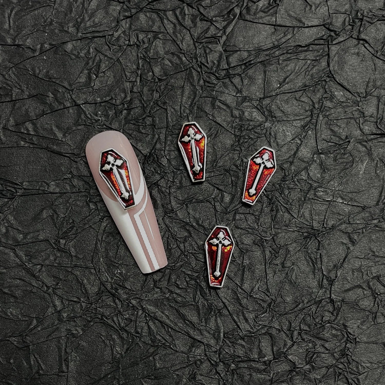 20PCS Alloy Dark Gothic Style Cross Skull Nail Art Decoration Punk Spider Web Coffin Nail Charm Accessories for DIY Crafts