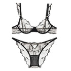 Elegant Women Flower Embroidery Mesh Lingerie Set Adjustable Straps Underwire Bra Panty Transparent Intimates