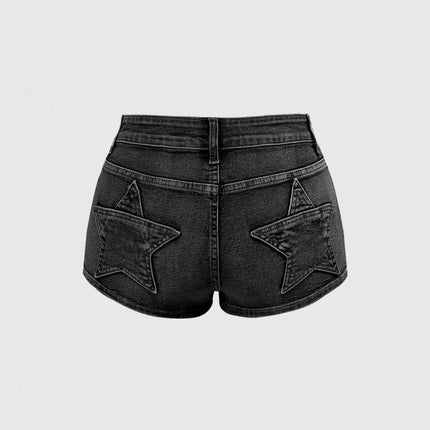 Shorts Female Jeans Women Jeans Shorts Punk Retro Y2K Low Rise Star Patch Back Pocket Denim Hot Pants PlatiNum