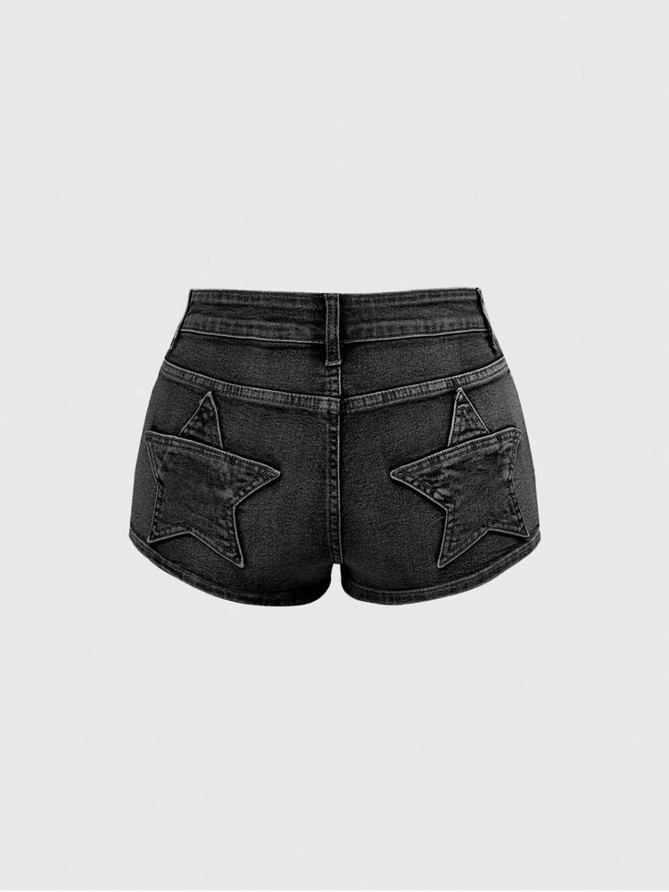 Shorts Female Jeans Women Jeans Shorts Punk Retro Y2K Low Rise Star Patch Back Pocket Denim Hot Pants PlatiNum