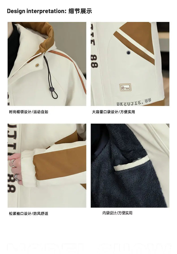 Fashion Autumn Winter Men's Hooded Fleece Jackets Youth High Streetwear Casual Plush Liner Coats Windproof Padded Tops Clothing