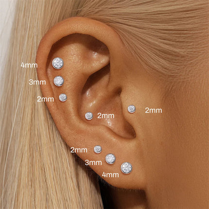 BOAKO 925 Sterling Silver Moissanite 2/3/4mm Round  For Woman 1 Piece geometric Piercing Earrings Party Wedding Fine Jewelry PlatiNum