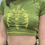 Y2K nero dolce ragazza slim stampa teschio divertente grafica vintage vestiti crop top E-girl