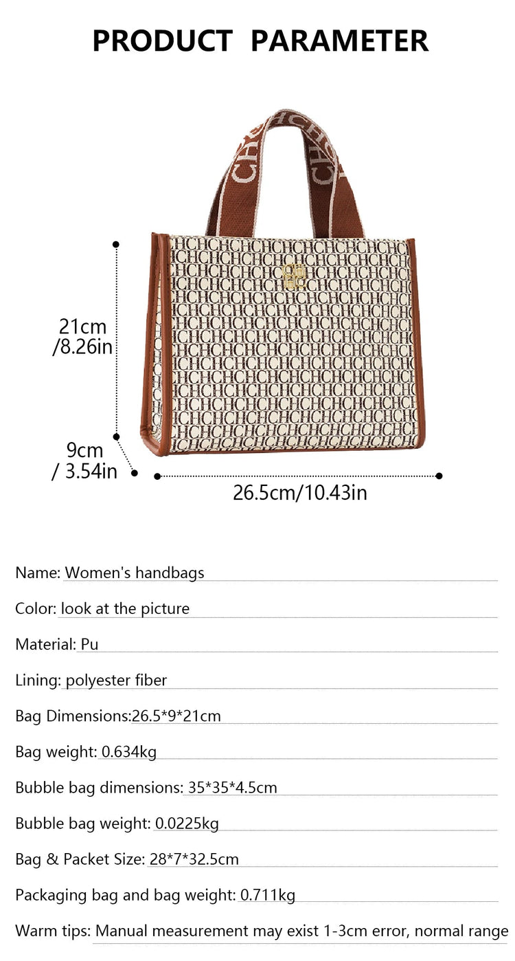 CHCH Fashion Monogram Print High Quality Metal Logo Casual Light Luxury Brand Designer 2025 New Women's Handbag bolsos mujer PlatiNum