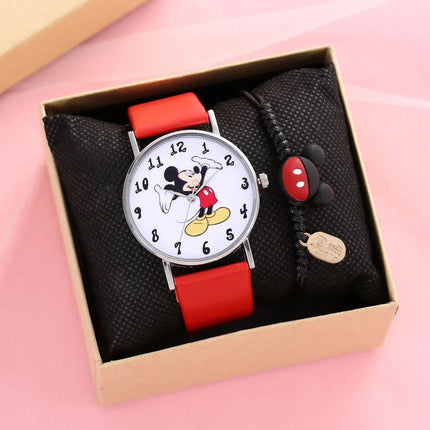 Nuovo set di braccialetti per orologi da donna Disney per bambini Confezione regalo Moda Topolino Orologi da cartone animato per bambini Bracciali da donna con scatola platinumshop
