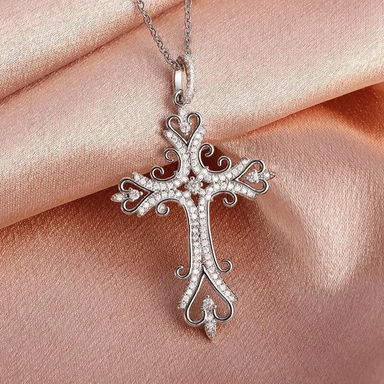 Vintage Christian Ice Crystal Jesus Head Pendant Necklace for Men and Women Cross Catholic Amulet Jewelry PlatiNum