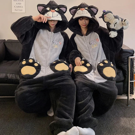 Winter Animal Onesies for Adults Homewear Flannel Sleepwear Couples Jumpsuit Winter Coral Velvet Pajamas Women Mens Loungewear