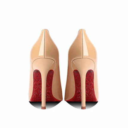 Tacchi da donna 2025 Nuovo marchio di lusso Décolleté Fondo rosso Punta a punta Strass Tacchi alti Elegante stiletto Party Prom Scarpe da donna