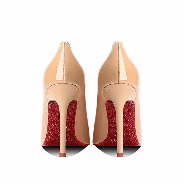 Tacchi da donna 2025 Nuovo marchio di lusso Décolleté Fondo rosso Punta a punta Strass Tacchi alti Elegante stiletto Party Prom Scarpe da donna