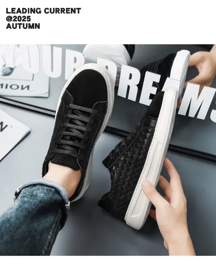 Sneakers Premium Breathable Woven Black Casual Shoes for Men Lightweight Comfortable Daily Walking Outdoor Footwear