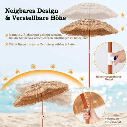 Ombrellone da Spiaggia Hawaii, Altezza Regolabile, Protezione UV, Ombrellone in Paglia, Ombrellone da Mercato, Ombrellone da Patio con Borsa per il Trasporto