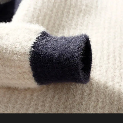 2023 Winter/Autumn Mink velvet High-Quality Fashion Trend Plaid Pattern Sweater Men Casual Loose Warm Sweaters Men Comfortable