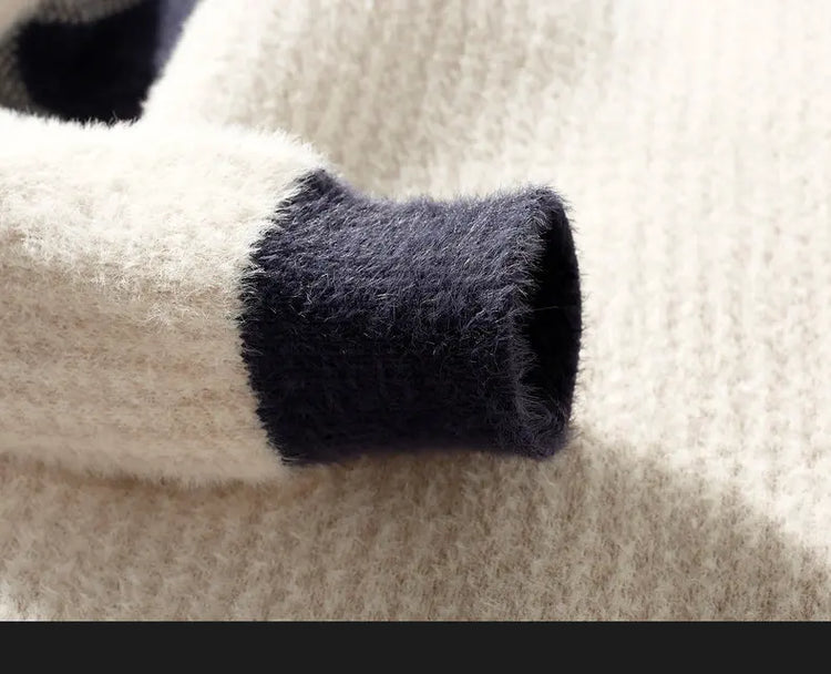 2023 Winter/Autumn Mink velvet High-Quality Fashion Trend Plaid Pattern Sweater Men Casual Loose Warm Sweaters Men Comfortable