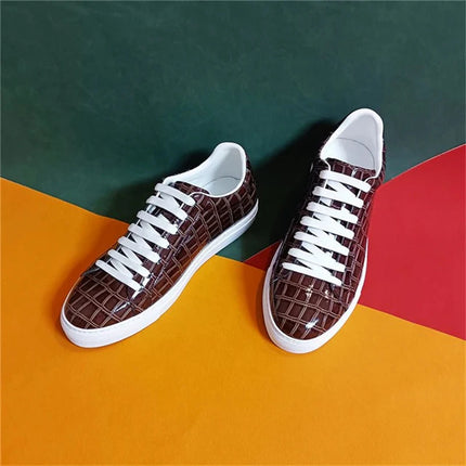Men's High Quality Flats Cow Leather Sneakers Flat Round Toe Laces Black Daily Board Casual Shoes Luxury Business Footwear