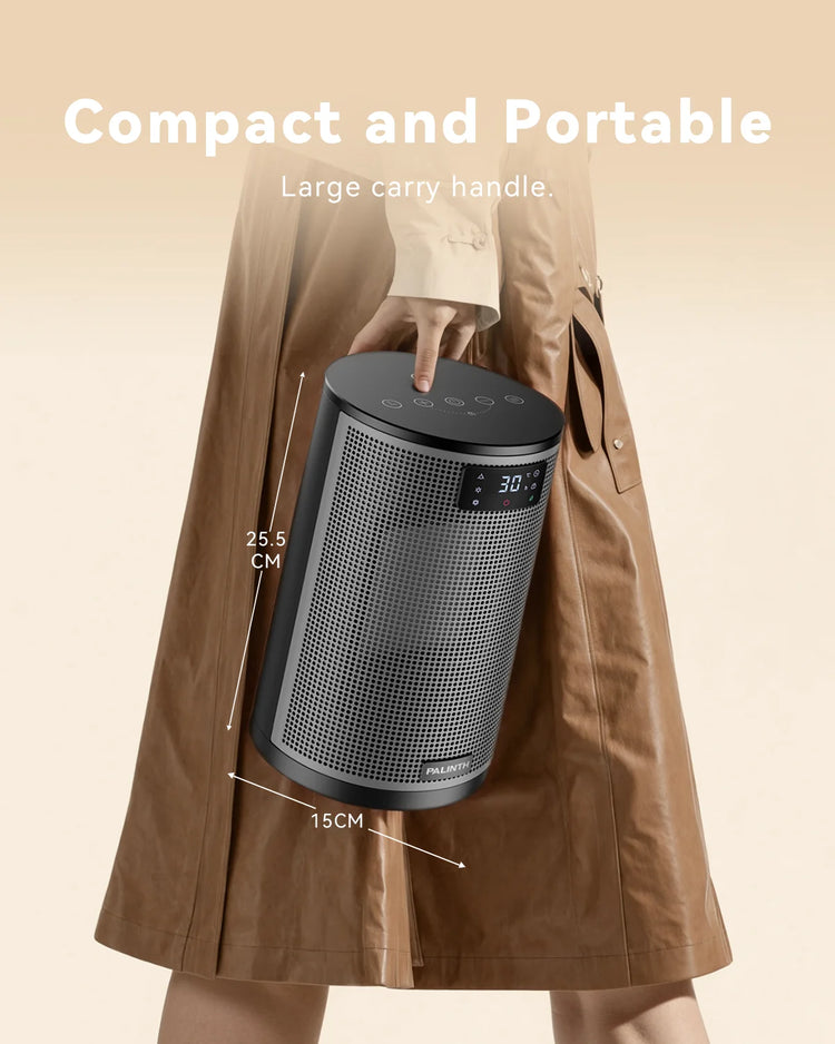 Portable Electric Heater 1500W PTC Ceramic Space Heater 10inch Instant Warmth Quiet Air Blower Fan V0-Grade Fireproof Materials Overheat Protection Tilting Protection Home Appliance for Bedroom Office Desk Indoor