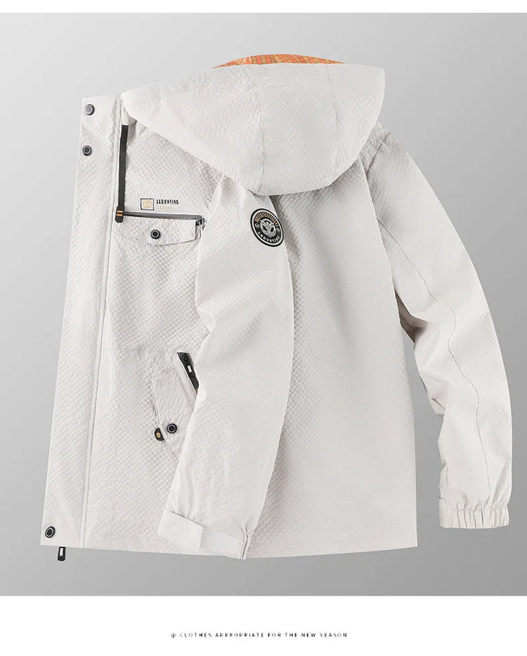 New Men's Trend Fashion Casual Windproof Waterproof Soft Shell Warm Coat Outdoor Sports Jogging Multi-Function Hooded Jacket