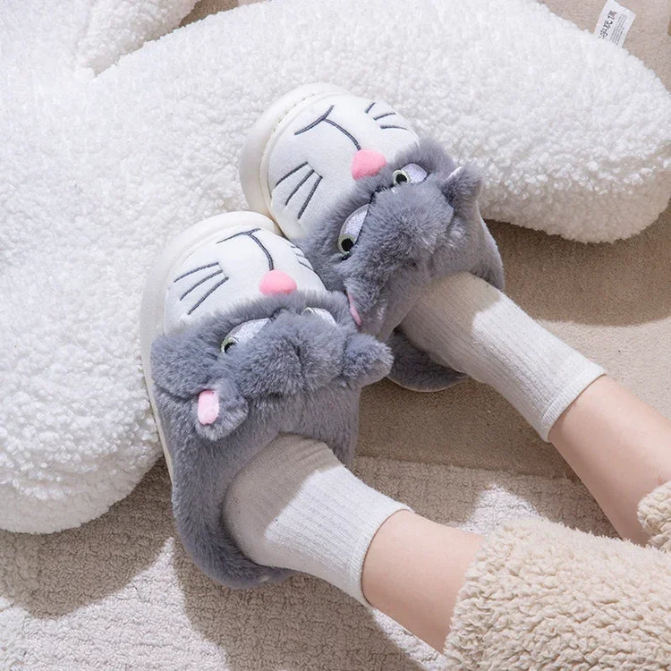 Fluffy Slippers Women Cute Cartoon Winter Plush Home Shoes Girls Casual Large Size Flats