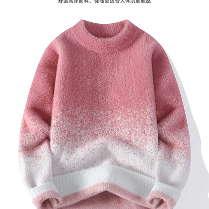 Imitation Mink Sweater for Men's Gradient Knitted Sweater for Couples Round Neck Thickened Warm Casual Pullover