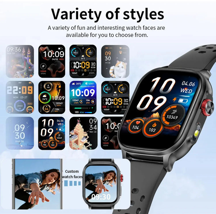 2026New Smart Watch Fitness Clock Men 2.01" AMOLED Screen 1400mAh 130+ Days Battery Life Flashlight Call Waterproof Smartwatches