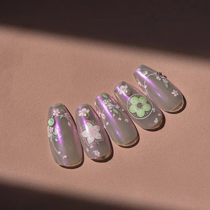 5D Kawaii Lily Nail Art Stickers 1pcs Japanese Pink White Flower With Diamond Self Adhesive Nail Decorations Slider Decals DIY