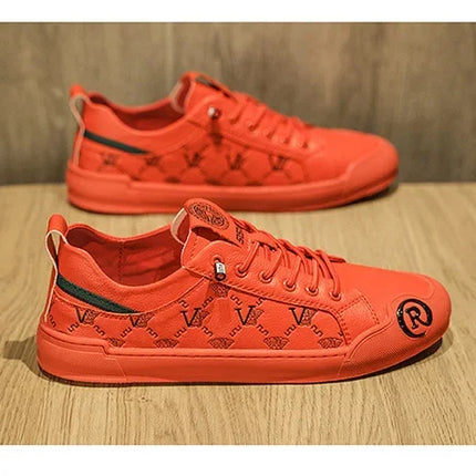 European Station Leather Fashion Men's Sneakers Men Shoes Man Embossed All Fashion Leather Red Casual Shoes for Men Men Shoes