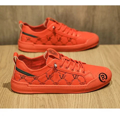 European Station Leather Fashion Men's Sneakers Men Shoes Man Embossed All Fashion Leather Red Casual Shoes for Men Men Shoes