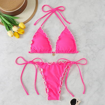 Micro Bikini Donna Due Pezzi Sexy Plissettato Costume da Bagno Femminile 2026 con Lacci Set Bikini da Spiaggia con Perizoma platinumshop