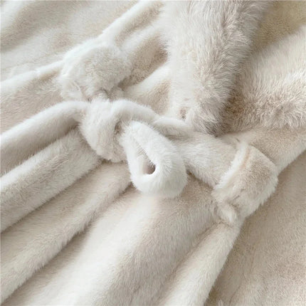 Winter Luxury Women Faux Furs Jackets Coats With Belt Elegant Waist Hugging Slimming Fur Big Collar Thickened Warm Outerwear