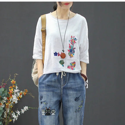 Amax luluE 2025 Moda Estate Streetwear Pantaloni in denim Donna Vintage Jeans elastici Donna Casual Allentato Ricamo Pantaloni Harem