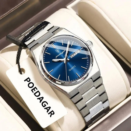 POEDAGAR Top squisito orologio da polso da donna impermeabile al quarzo luminoso orologio da donna casual data settimana orologi da donna in acciaio inossidabile platinumshop