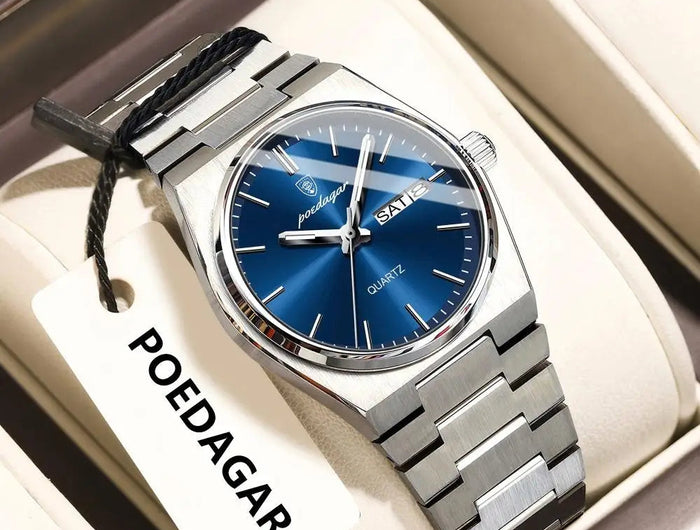 POEDAGAR Top squisito orologio da polso da donna impermeabile al quarzo luminoso orologio da donna casual data settimana orologi da donna in acciaio inossidabile platinumshop