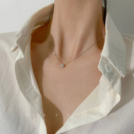 Hot 925 Sterling Silver 14k Gold Plated Necklace Versatile Sparkling Zircon Choker Clavicle Chain for Women Wedding Jewelry PlatiNum