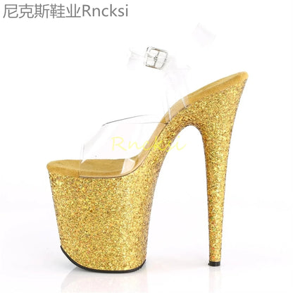 20cm High-heeled sandals women's new transparent word with high heels, stilettos and sexy super high-heeled sandals