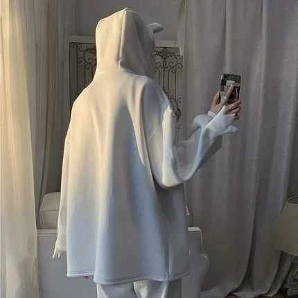 Y2K Autumn Winter Unisex Cartoon Frog Fleece Hoodies Loverly Zipper Loose Warm Sweatshirt Full Sleeve Harajuku Hooded Jackets