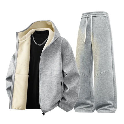 Men's Sweatshirt Set Fleece Jacket Sweatpants 2 Piece Hooded Oversize 6XL 7XL 8XL Tracksuit Winter Warm Zip Outfit Thick Thermal