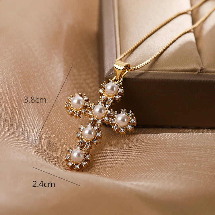 Fashion Female Cross Pendants Dropshipping Gold Color AAA CZ Stone Cross Pendant Necklace Jewelry For Men/Women Wholesale PlatiNum