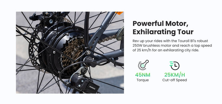 Bicicletta Elettrica Urbana Foride B1, Motore 250W, Coppia 45Nm, Batteria 36V 15.6Ah, Autonomia 90km, 5 Livelli di Assistenza, Modalità Camminata 6km/h