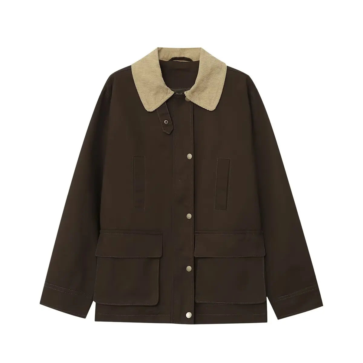 CNlalaxury Women 2025 Autumn New Fashion Contrast Collar Long Sleeve Jacket Casual Warm Coat High Street Outerwear Mujer