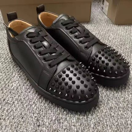 Men's Studded Genuine Leather Sneakers | Round Toe Lace-Up Flat Comfortable Spring Casual Fashion Shoes