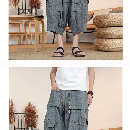 Pantaloncini Estivi da Uomo Taglie Forti in Cotone Comodi Stile Cinese Vintage Moda Casual Sportivi a Lanterna Taglie Grandi fino alla 8XL