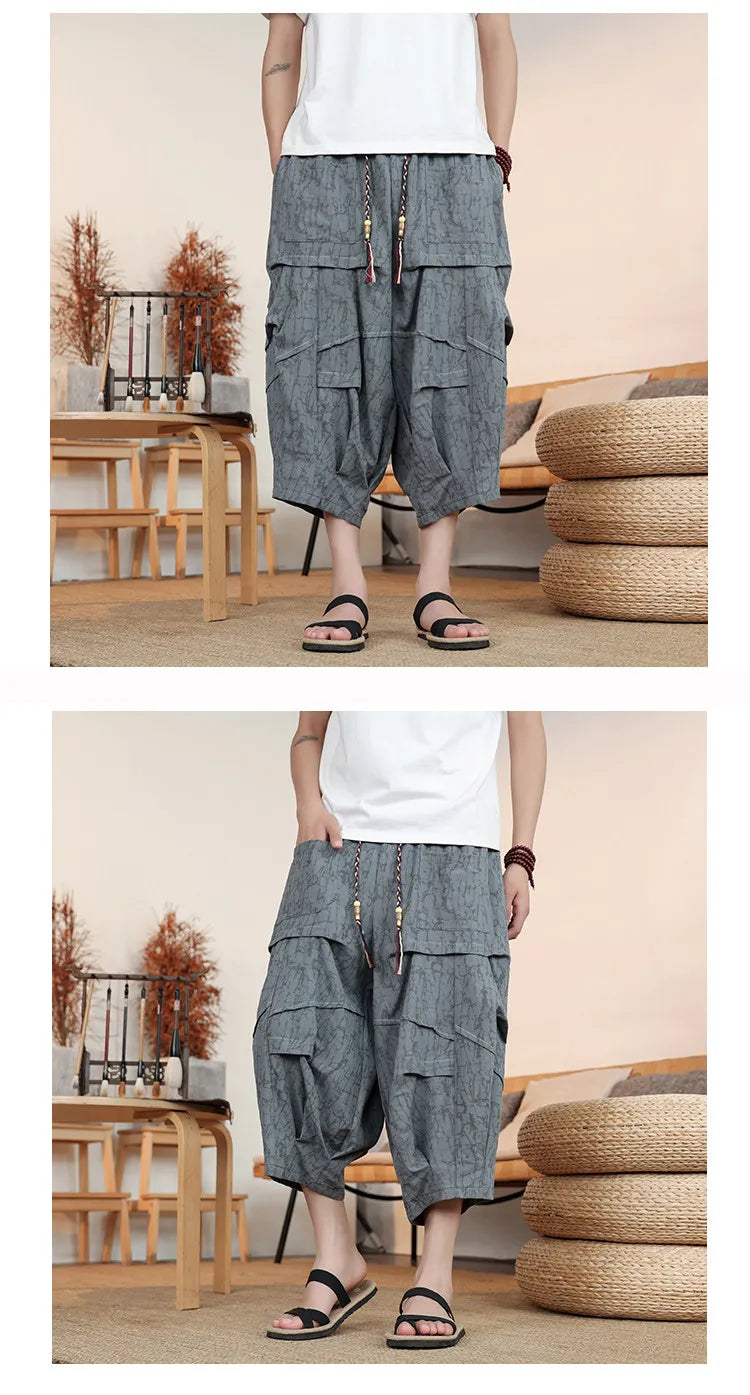 Pantaloncini Estivi da Uomo Taglie Forti in Cotone Comodi Stile Cinese Vintage Moda Casual Sportivi a Lanterna Taglie Grandi fino alla 8XL