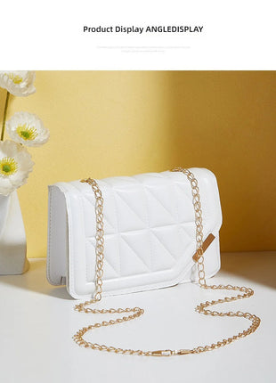 Trendy Embroidered Square Bag  - Diamond Pattern Shoulder Purse with Chain Strap & Magnetic Closure PlatiNum
