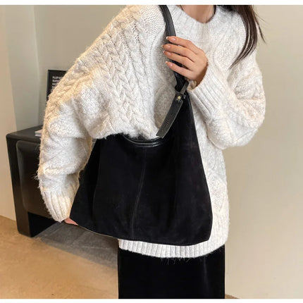 Women Suede Shoulder Bag with Zipper Hobo Bags Large Capacity Handbag Slouchy Bag Commuter Travel Bag Purses and Handbags PlatiNum