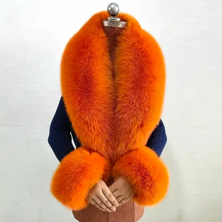 Real Fur Collar And Cuffs Set Winter Coat Accessories Women Fluffy Large Fur Shawl Neak Warm Fox Fur Scarf Furry Scarves Female