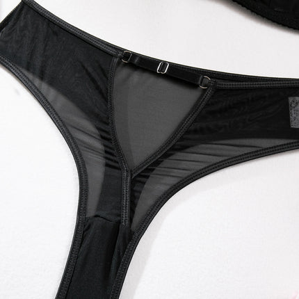 Sexy Black Mesh Lingerie Two Piece Sets Ultrathin See-through Hollow Out Bras And Panties Underwear Suit Erotic Intimate Suits