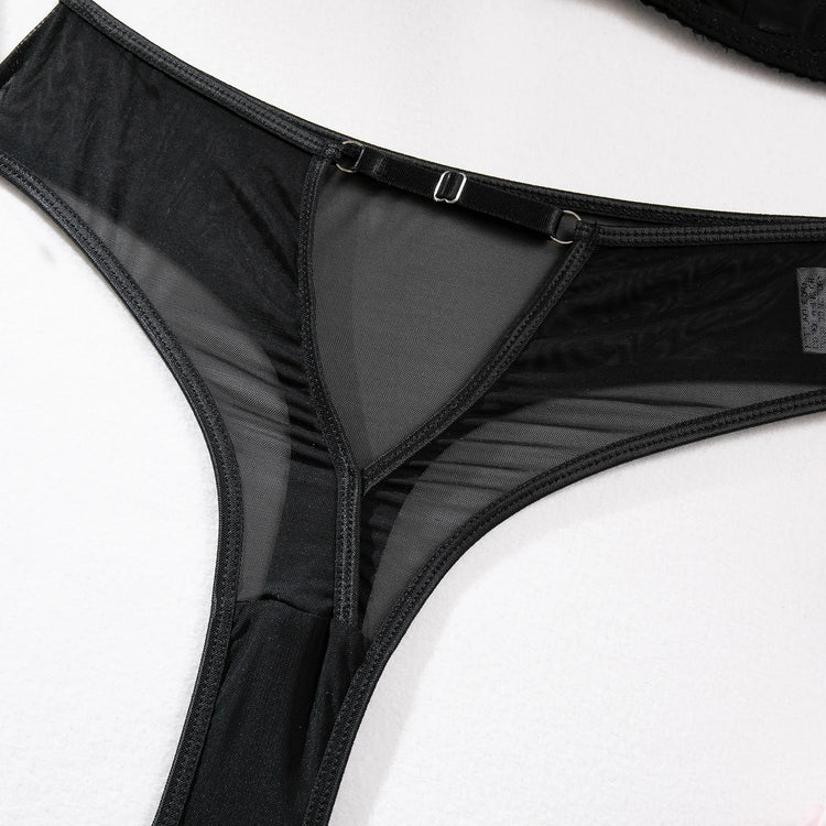 Sexy Black Mesh Lingerie Two Piece Sets Ultrathin See-through Hollow Out Bras And Panties Underwear Suit Erotic Intimate Suits