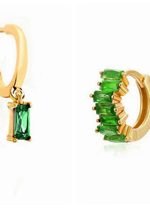 925 Sterling Silver Needle Green Zircon Gold Earrings Heart Hoop Earrings for Women Delicate Stud Earrings Luxury Jewelry Gifts PlatiNum