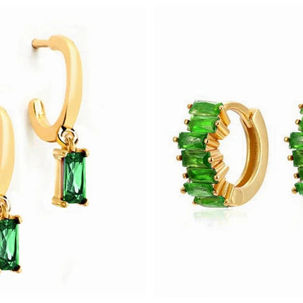 925 Sterling Silver Needle Green Zircon Gold Earrings Heart Hoop Earrings for Women Delicate Stud Earrings Luxury Jewelry Gifts PlatiNum